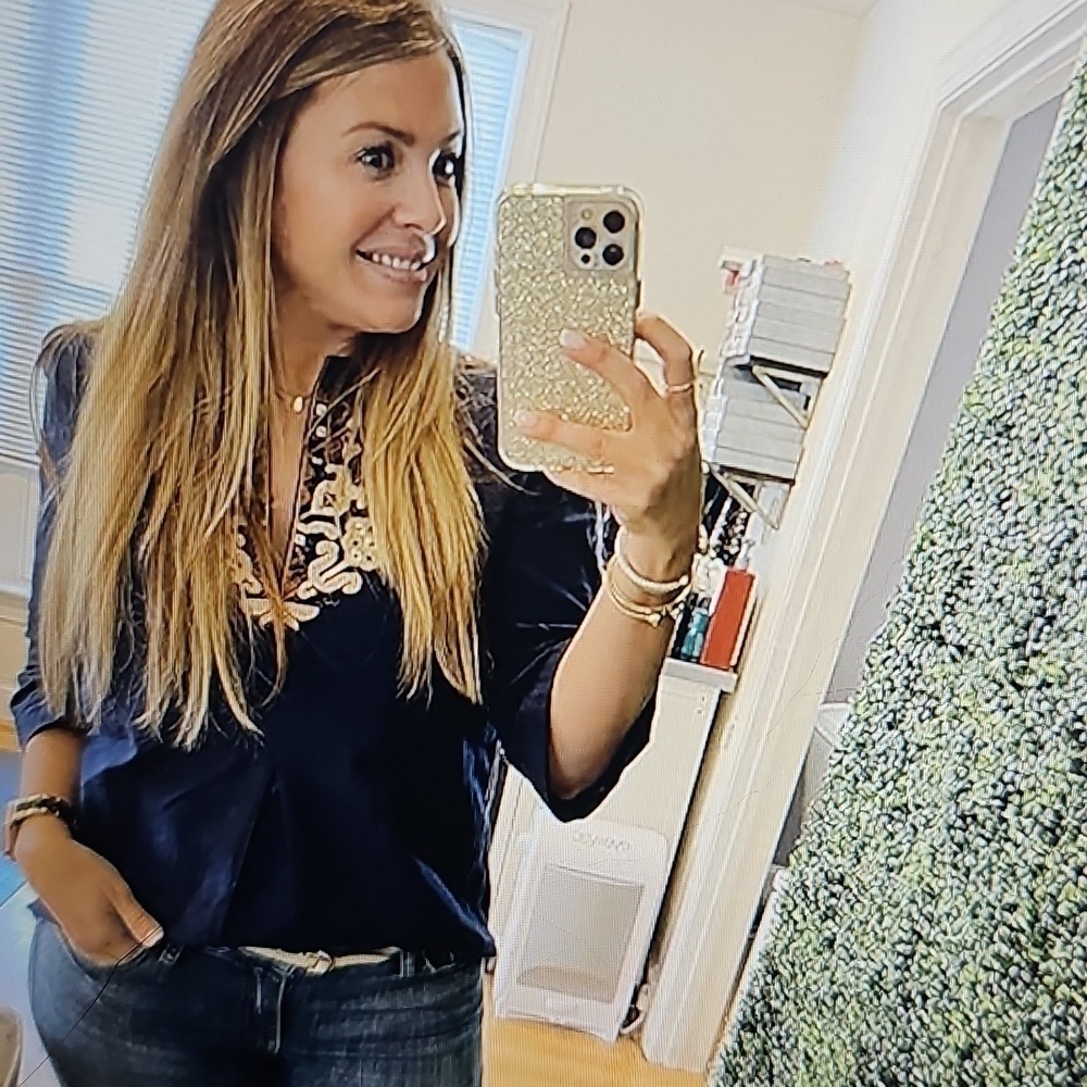 Aleumdr V neck Boho Embroidered Navy Ruffle Sleeve Ethnic Style XL - Picture 8 of 11